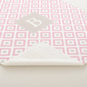 Blush Pink Geometric Pattern Monogrammed Sherpa Blanket
