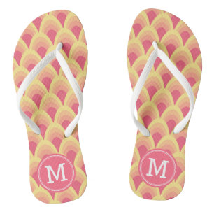 Blush Pink Geometric Pattern Personalise Monogram Flip Flops