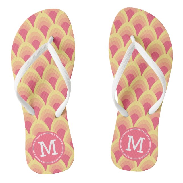 Blush Pink Geometric Pattern Personalise Monogram Flip Flops (Footbed)