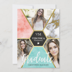 Blush Pink Geometric Photo Collage Graduate Announcement