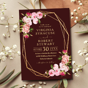 Blush Pink Geometric Royal Burgundy Wedding Invitation