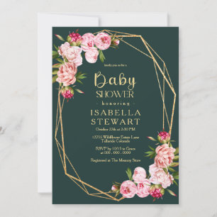 Blush Pink Geometric Royal Dark Green Baby Shower Invitation
