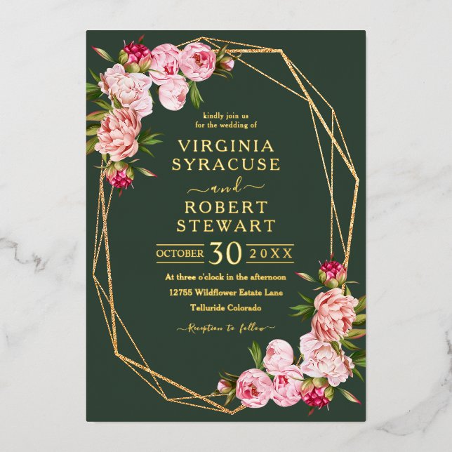 Blush Pink Geometric Royal Green Wedding (Front)