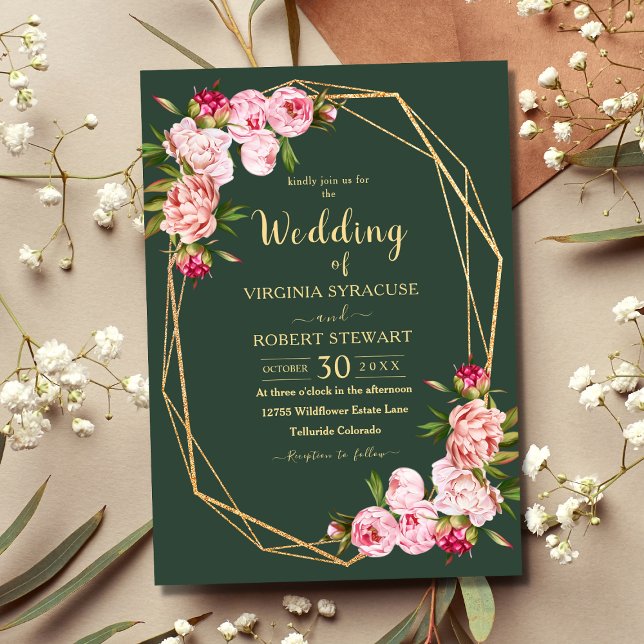Blush Pink Geometric Royal Greenery Wedding Invitation (Creator Uploaded)