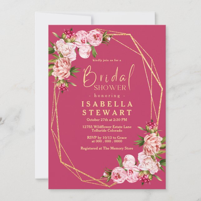 Blush Pink Geometric Royal Hot Pink Bridal Shower Invitation (Front)