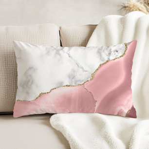 Blush Pink Gilded Agate White Grey Marble Decorative Cushion