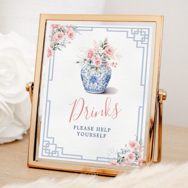Blush Pink Ginger Jar Chinoiserie Baby Drinks Sign (Creator Uploaded)