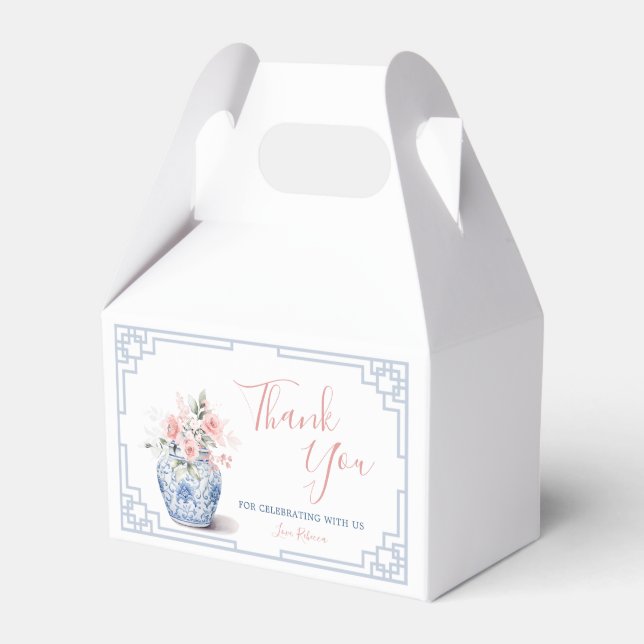 Blush Pink Ginger Jar Chinoiserie Baby Shower Favour Box (Front Side)