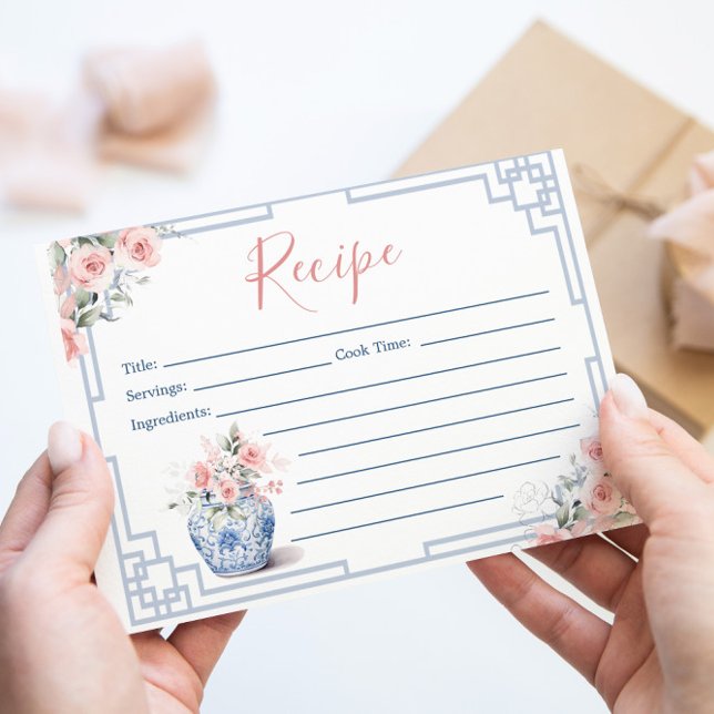 Blush Pink Ginger Jar Chinoiserie Recipe Card (Creator Uploaded)