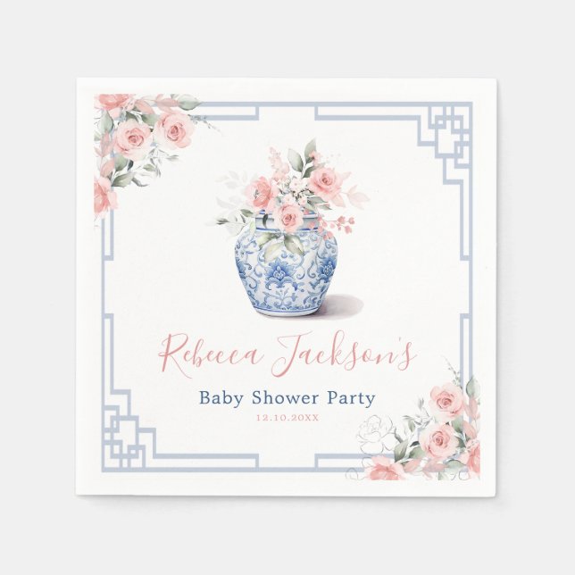Blush Pink Ginger Jar Chinoiserie Shower Paper Napkin (Front)