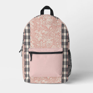Blush pink gingham AI art Printed Backpack