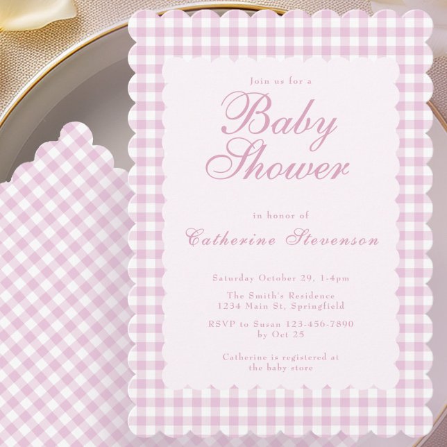 Blush Pink Gingham Baby Shower Invitation (Creator Uploaded)