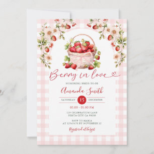 Blush Pink Gingham Berry in love Bridal Shower Invitation