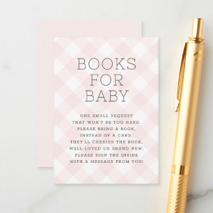 Blush Pink Gingham Books For Baby Shower Enclosure Card