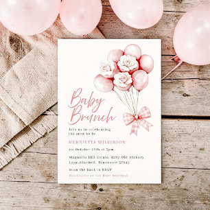 Blush Pink Gingham Bow Baby Shower Brunch Invite