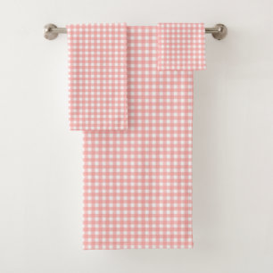 Blush Pink Gingham Check Pattern Bath Towel Set