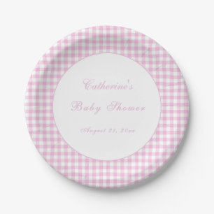 Blush Pink Gingham Classic Baby Shower Plate
