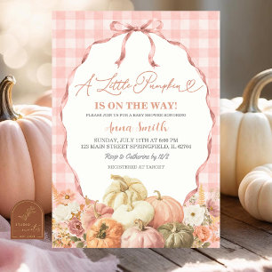 Blush Pink Gingham Coquette Pumpkin Baby Shower Invitation