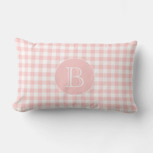 Blush Pink Gingham Pattern Custom Monogram Lumbar Cushion