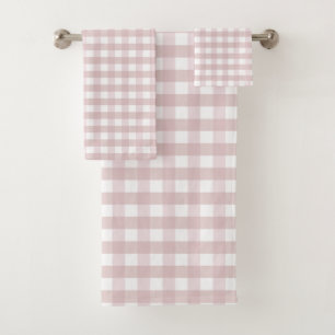 Blush Pink Gingham Plaid Aesthetic Country Bath Towel Set