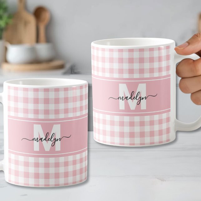 Blush Pink Gingham Plaid Monogram Coffee Mug (Blush Pink Gingham Plaid Monogram Coffee Mug )