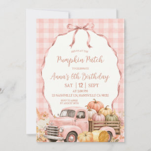 Blush Pink Gingham Pumpkin Patch Birthday Invitation
