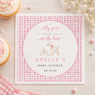 Blush Pink Gingham Silly Goose Baby Girl Shower Napkin