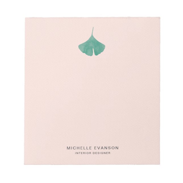 Blush Pink Ginkgo Leaf Logo Simple Nature Notepad (Front)