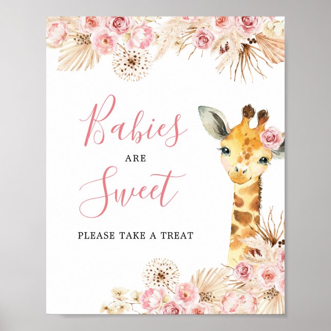 Blush Pink Giraffe Baby Shower Babies are Sweet Poster (Front)