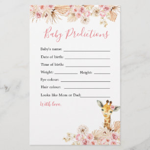 Blush Pink Giraffe Baby Shower Baby Predictions