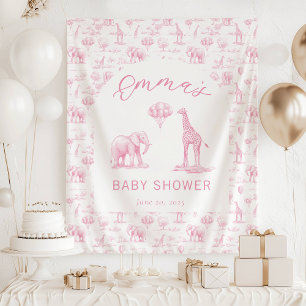 Blush Pink Girl Baby Shower Banner Safari Toile Tapestry