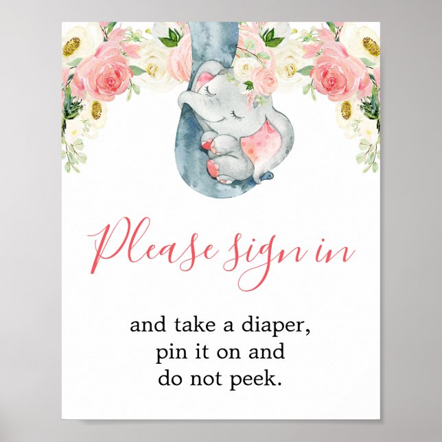 Blush pink girl elephant sign in diaper sign (Front)