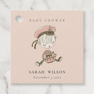 Blush Pink Girl Little Sailor Nautical Baby Shower Favour Tags