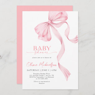Blush Pink Girl Ribbon Bow Coquette Baby Shower Invitation