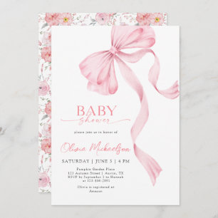 Blush Pink Girl Ribbon Bow Coquette Baby Shower Invitation