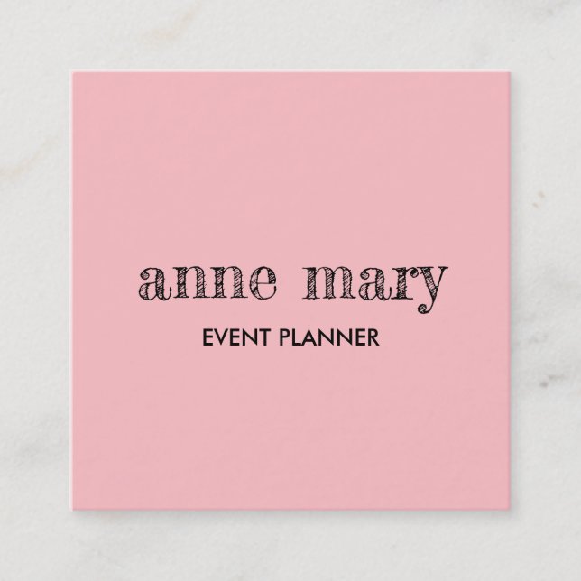 Blush Pink Girly Calligraphy Event Planner Elegant Square Business Card (Front)
