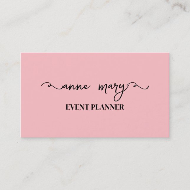 Blush Pink Girly Calligraphy Trendy Event Planner Business Card (Front)