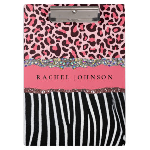 Blush Pink Girly Glitter Leopard Print Spiral Not Clipboard