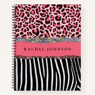 Blush Pink Girly Glitter Leopard Print Spiral Notebook