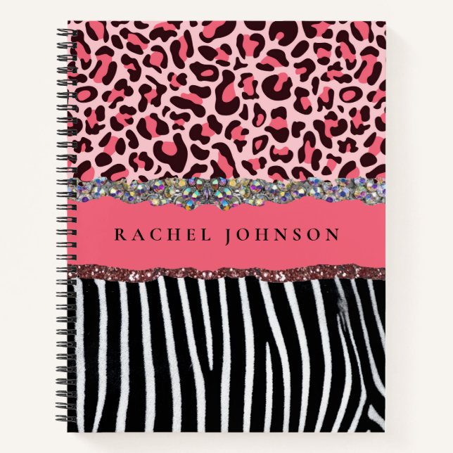 Blush Pink Girly Glitter Leopard Print Spiral  Notebook (Front)