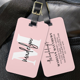 Blush Pink Girly Name Monogram Luggage Tag