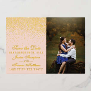 Blush Pink & Glam Confetti Photo Save The Date