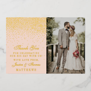 Blush Pink & Glam Confetti Wedding Photo Thank You