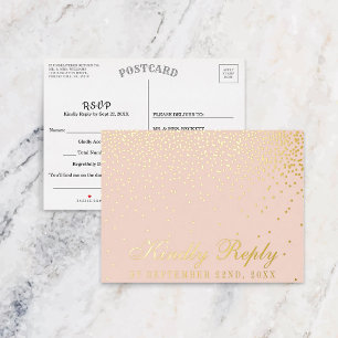 Blush Pink & Glam Confetti Wedding RSVP Real Foil Invitation Postcard