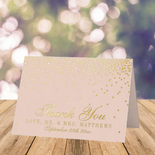 Blush Pink & Glam Confetti Wedding Thank You Foil Greeting Card