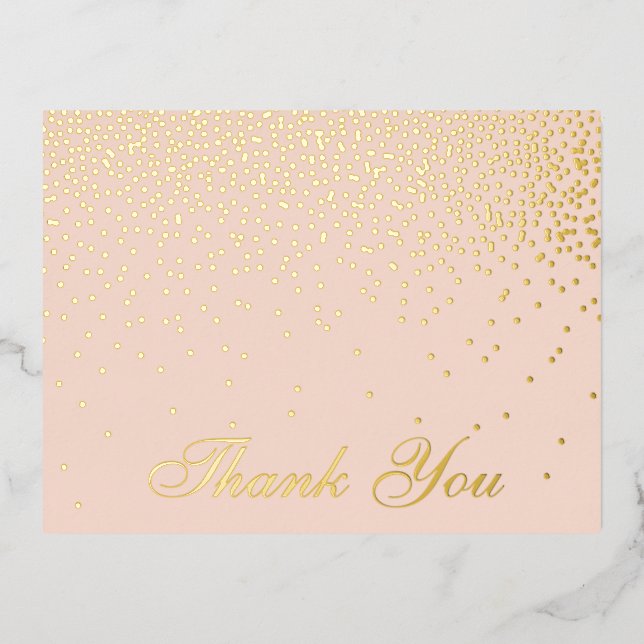 Blush Pink & Glam Confetti Wedding Thank You Real Foil Invitation Postcard (Front)