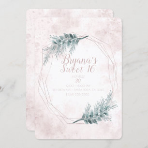 Blush Pink Glam Geometric Botanical Sweet 16 Party Invitation