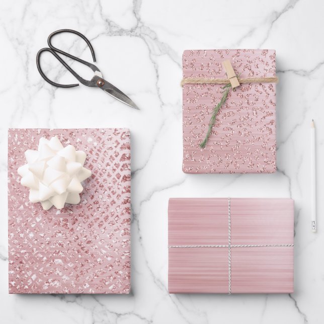 Blush Pink Glam Glitter Animal  Wrapping Paper Sheet (Front)
