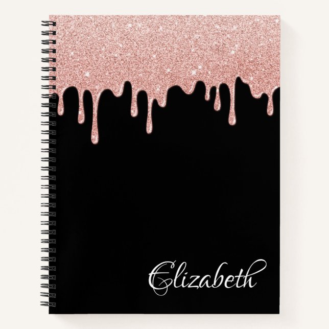 Blush Pink Glam Glitter Drips Notebook (Front)