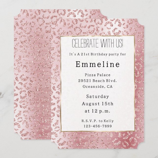 Blush Pink Glam Glitter Leopard Invitation (Front/Back)